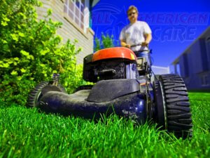 a man mowering his lawn